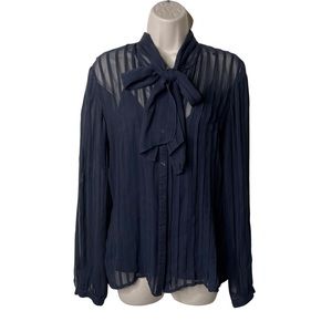 Ralph Lauren Black Label 100% silk navy blue button down blouse with neck